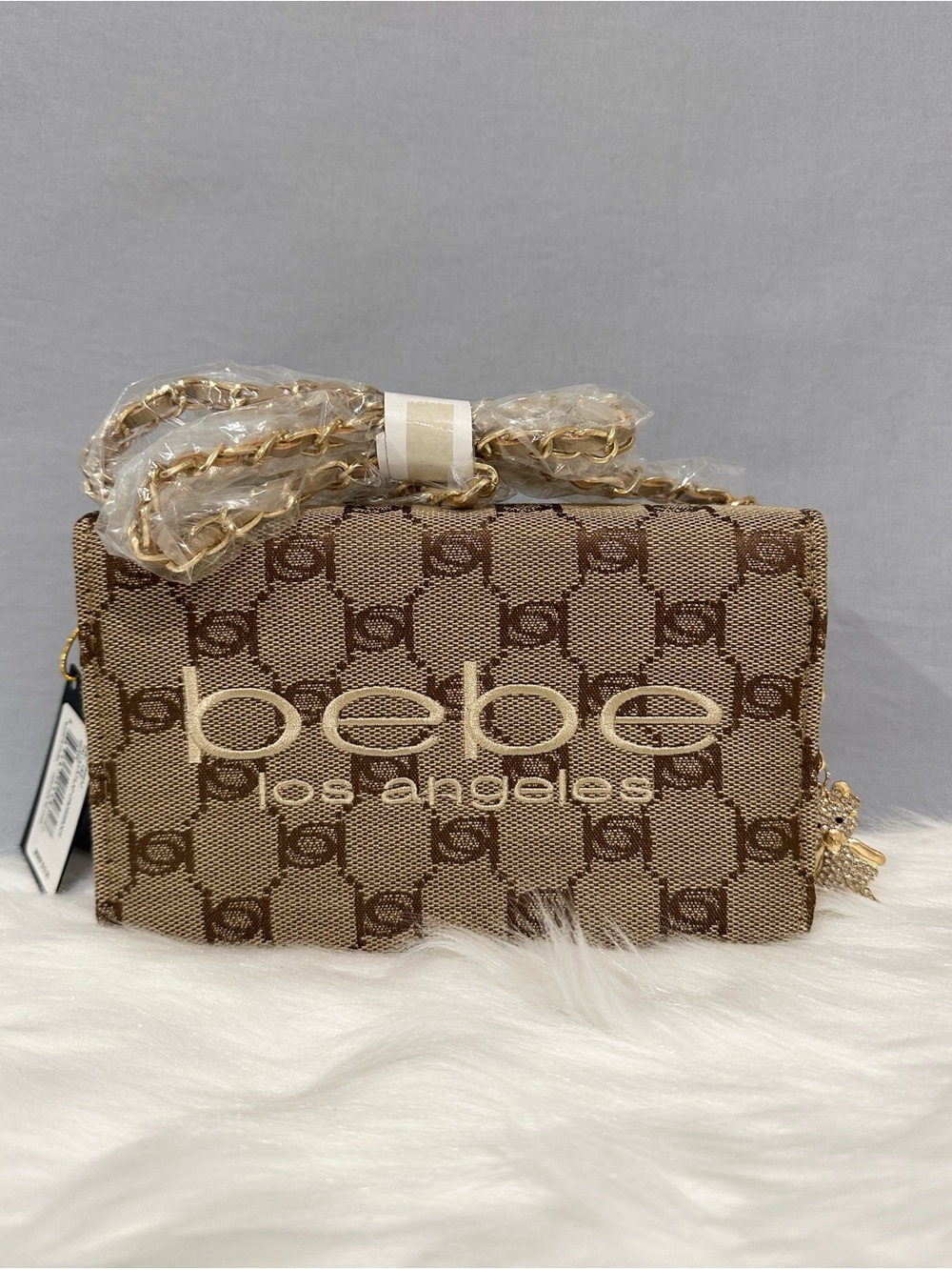 Bebe Talulla Flap Crossbody in Beige with Removable Chain and added Charm NWT’S
